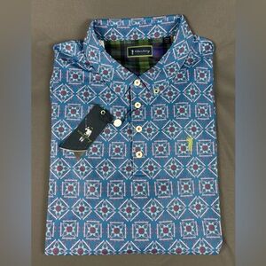 William Murray Golf Shirt Polo Sandy Tiles Print XXL Blue Polyester Spandex